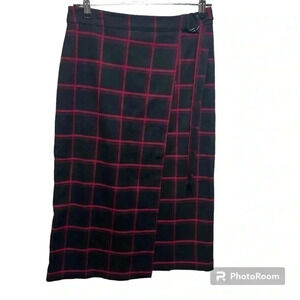 Banana Republic Women's Panel Long Red Black Plaid Skirt Lined Size 4